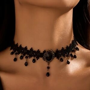 NEW Nasty Gal Sophia Black Lace Victorian Gothic Style Floral Choker Necklace